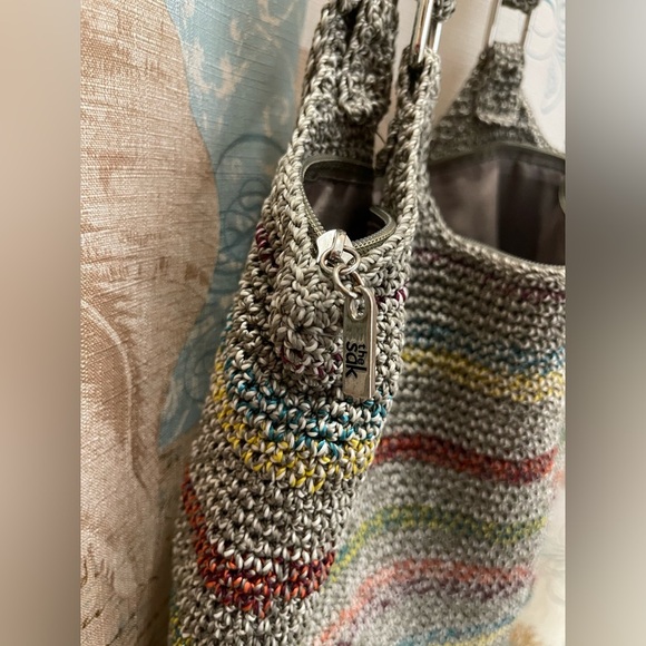 The Sak Boho Tight Knit Shoulder Bag Purse Charm Crochet Hobo Pride Medium Size - Picture 7 of 14